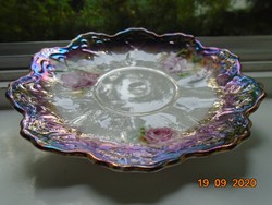 Antik Birodalmi csipkézet, kézzel festett rózsás, lila türkiz eozinmázas tányér