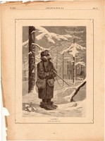 Lesben, fametszet 1881, metszet, nyomat, 18 x 25 cm, Ország - Világ, újság, vadász, tél, vadászat