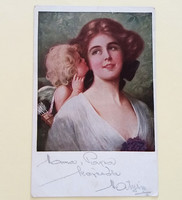 Régi képeslap 1920 körül nő angyal