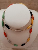 Necklace made of old retro beautiful colored glazed porcelain long beads