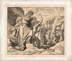 Bibliai kép (17), nyomat 1860, 22 x 25, A Szent Biblia díszes képekben, ige, II. Mos. 34, 19., Mózes