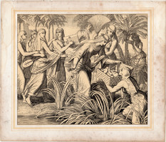 Bibliai kép (1), nyomat 1860, 22 x 25, A Szent Biblia díszes képekben, ige, II. Mos. 2, 5. 6.