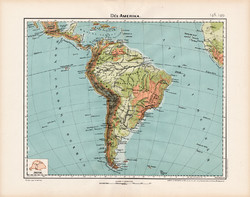 Dél - Amerika hegy- és vízrajzi térkép 1906, magyar atlasz, eredeti, régi, magyar nyelvű, Amazonas