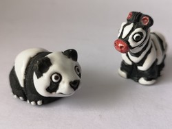 Perui vintage agyag és tűzzománc zebra és panda miniatűr
