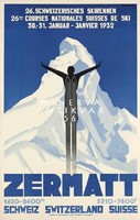 Art deco síelés síléc síverseny hó hegycsúcs téli sport Svájc Zermatt 1932 Vintage plakát reprint