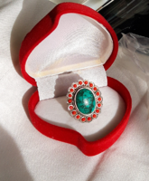 Türkiz gyűrű ,korallal díszített  jelzett ezüst