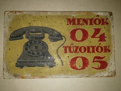 Mentők/Tűzoltók - antik/vintage fém tábla, ritkaság, - 1 forintról.