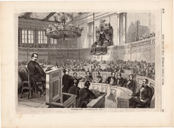 Birodalmi tanács ülése Bécsben, metszet 1865, 22 x 30 cm, Ferenc József, monarchia, újság, császár