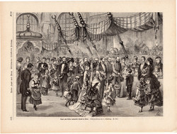 Bazár bécsi árvák megsegítésére, metszet 1876, 22 x 31 cm, Ferenc József, monarchia, újság, császár
