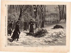 Ferenc József medvevadászaton, metszet 1874, 22 x 31 cm, monarchia, újság, császár, Szentpétervár