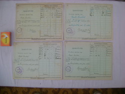 Négy darab "Igazoló-lap" kisújszállási iskolából - 1934/35/36/37 - befizetett díjakról, mulasztásokr