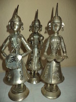 Antik ezüstözött-vörösréz zenélő hindu szobor csoport 3 db