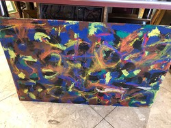 Absztrakt festmény, olaj, festőkarton, 65 x 100 cm-es.