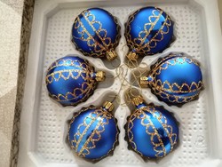 6 db kék /arany üveg karácsonyfadísz 
