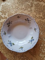 Zsolnay kék tollazott porcelán barackvirág mintás leveses, mély tányér 