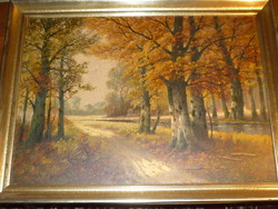 M. Bandouch / Adolf Kaufmann 1848-1916 " Őszi erdei tájkép " Olaj-fa festmény