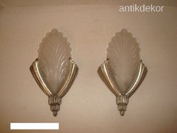 2 antique art deco wall-mounted chrome-plated copper period lamp chandeliers with glass inserts