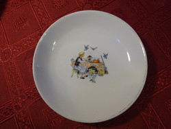 Hollóházi porcelán, mesefigurás tányér, átmérője 14,5 cm. 