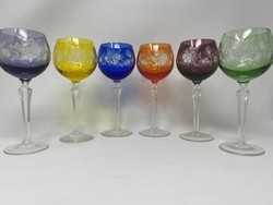 Moser stílusú 6 színű 6 darabos kristály boros pohár szett