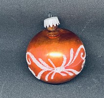Retro orange hand painted glitter ball Christmas tree ornament