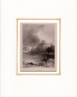 The Loch, acélmetszet 1850, metszet, 10 x 13 cm, paszpartuban, Skócia, tó, vár, Britannia, metszet