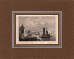 Liverpool, acélmetszet 1850, eredeti, 10 x 14 cm, Anglia, paszpartuban, kikötő, angol, hajó, metszet