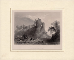 Carrigogunnell Castle, acélmetszet 1843, eredeti, 13 x 18, Írország, Limerick, paszpartuban, metszet