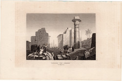 Théba romjai, acélmetszet 1840, eredeti, 9 x 14 cm, metszet, Felső - Egyiptom, Afrika, ókor