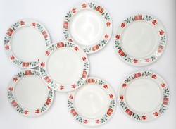 Alföldi retro porcelán desszertes tányér készlet - 7 db kistányér népi mintás dekorral
