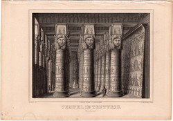 Dandarah, acélmetszet 1850, eredeti, 9 x 13, metszet, Egyiptom, Afrika, Dendera, Tentyris, templom