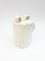 Vintage porcelán fedeles csésze - ajándék masnival átkötve - kakaós, csokoládés, teás bögre