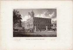 New York, Városháza, acélmetszet 1850, metszet, eredeti, 10 x 15 cm, Amerika, City - Hall, kelet