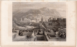 Tetouan, acélmetszet 1837, eredeti, 10 x 14, metszet, Marokkó, Afrika, Tetuán, Nagy tér, zsidó város