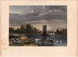 Tabley Park, acélmetszet 1850, metszet, eredeti, 17 x 25 cm, Chesire, Anglia, észak, nyugat, színes