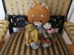 3 db mackó,  Teddy bear, a nagy brummog, a kicsik feje, lába keze  mozgatható szalma töltet. 