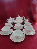 Zsolnay porcelain, antique shield seal six-person tea set. With a red stripe. He has!