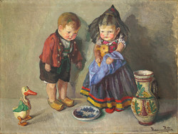 Boemm Ritta (1868-1948): Csendélet babákkal.