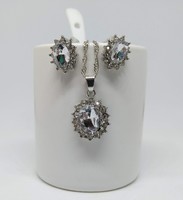 Silver plated jewelry set with faceted white crystals