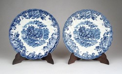 1C321 Johnson Bros Blue-White Hunter Scene Faience Cup and Saucer Set