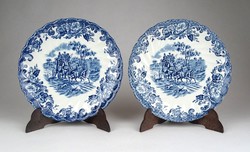 1C321 Johnson Bros kék-fehér vadász jelenetes fajansz csészealj tányér pár