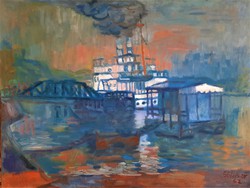 Göllner Miklós esti hajó olaj festménye