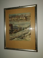 Jeges Ernő - Budapesti táj - akvarell festmény. 