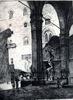 Bajor Ágost (1892-1958): Loggia dei Lanzi, Firenze, 1923 - eredeti rézkarc