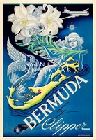 Retro utazási reklám sellő hableány liliom hullámok óceán nyaralás Bermudák Vintage plakát reprint