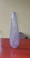 Retro karcagi kék irizáló fátyolüveg váza - repesztett üveg