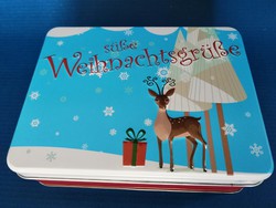 Karácsonyi fémdoboz, díszdoboz német nyelvű felirattal 