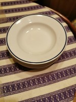 6 db Zsolnay porcelán kék csíkos leveses, mély tányér
