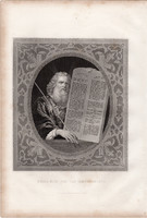 Mózes és a Tízparancsolat, acélmetszet 1852, metszet, eredeti, 17 x 20, angol, Biblia, Ószövetség