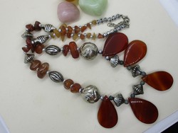 Beautiful old carnelian necklace with silver spheres