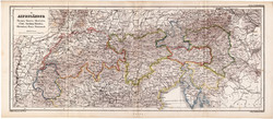 Alpok térkép 1870, eredeti, német, Svájc, Tirol, Salzburg, Krain, Stájerország, Savoya, Krain, régi